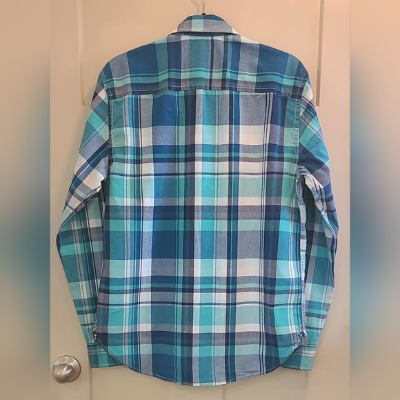 Lightly Worn! AREOPOSTALE - Mens Blue/Green Plaid Button Down Shirt- Size M - Picture 3 of 6